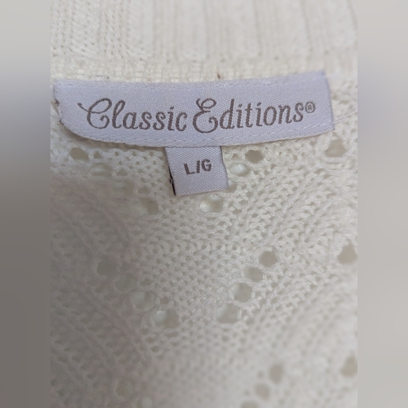 Classic Editions Women's (Large) Knit Crochet Open Cardigan/Sweater w/Cut-Outs - Picture 9 of 12